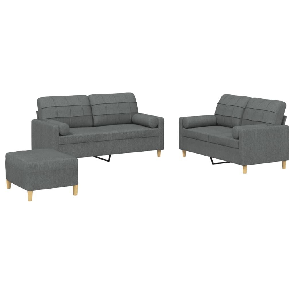 3 Piece Sofa Set with Pillows Dark Grey Fabric 3 Piece Sofa Set with Pillows Dark Grey Fabric