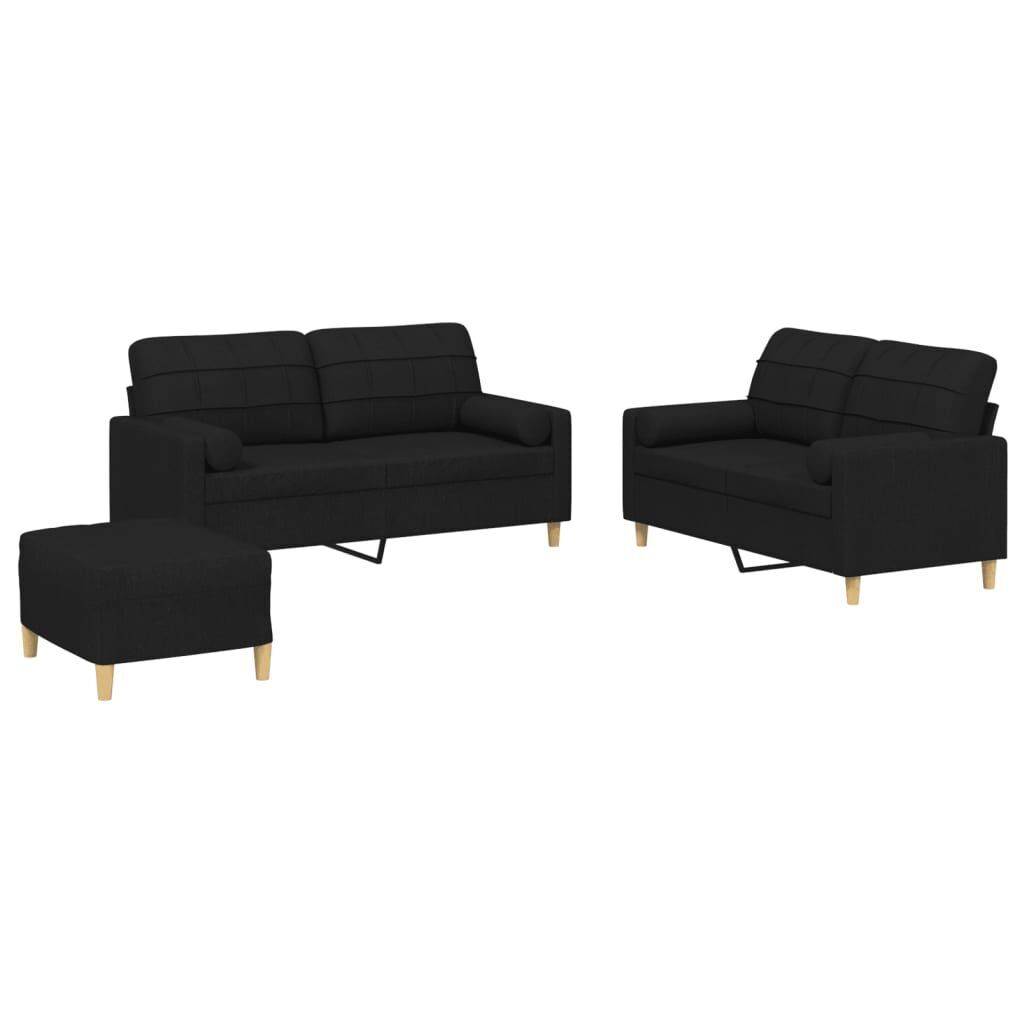 3 Piece Sofa Set with Pillows Black Fabric 3 Piece Sofa Set with Pillows Black Fabric