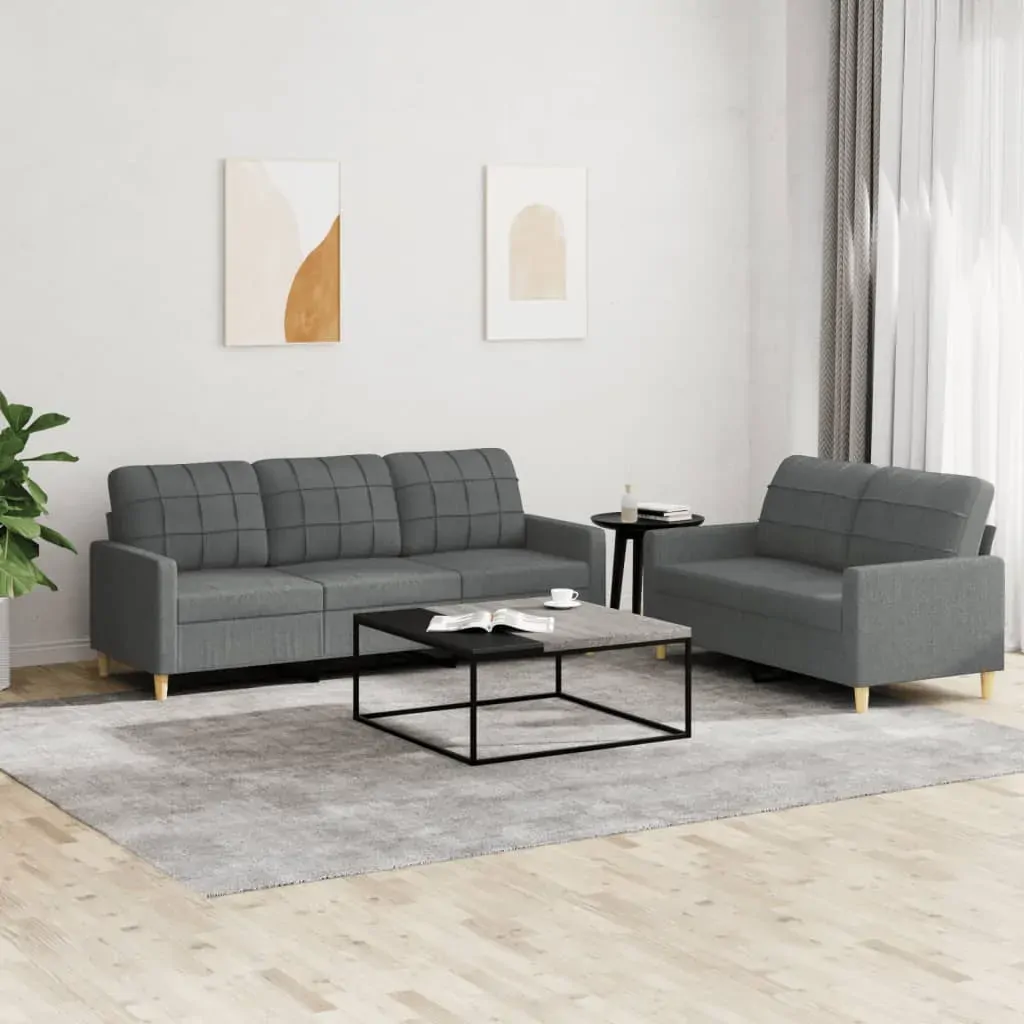2 Piece Sofa Set with Cushions Dark Grey Fabric 2 Piece Sofa Set with Cushions Dark Grey Fabric