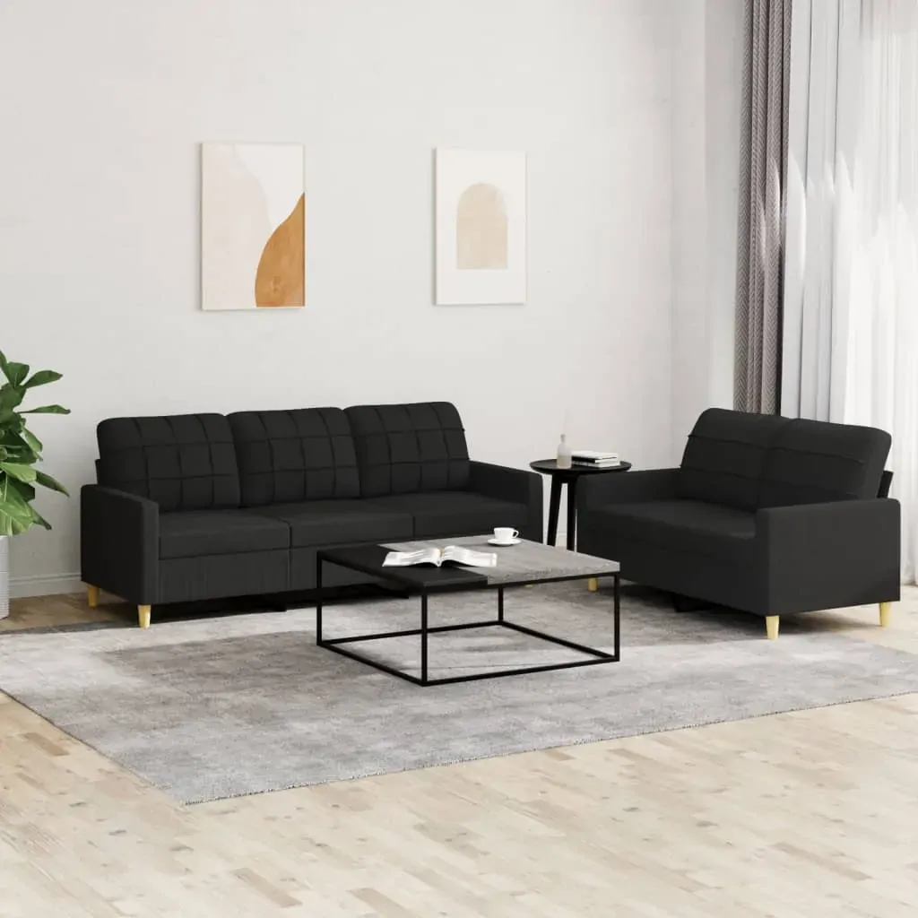 2 Piece Sofa Set with Cushions Black Fabric 2 Piece Sofa Set with Cushions Black Fabric