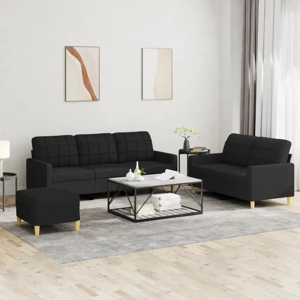 3 Piece Sofa Set with Cushions Black Fabric 3 Piece Sofa Set with Cushions Black Fabric