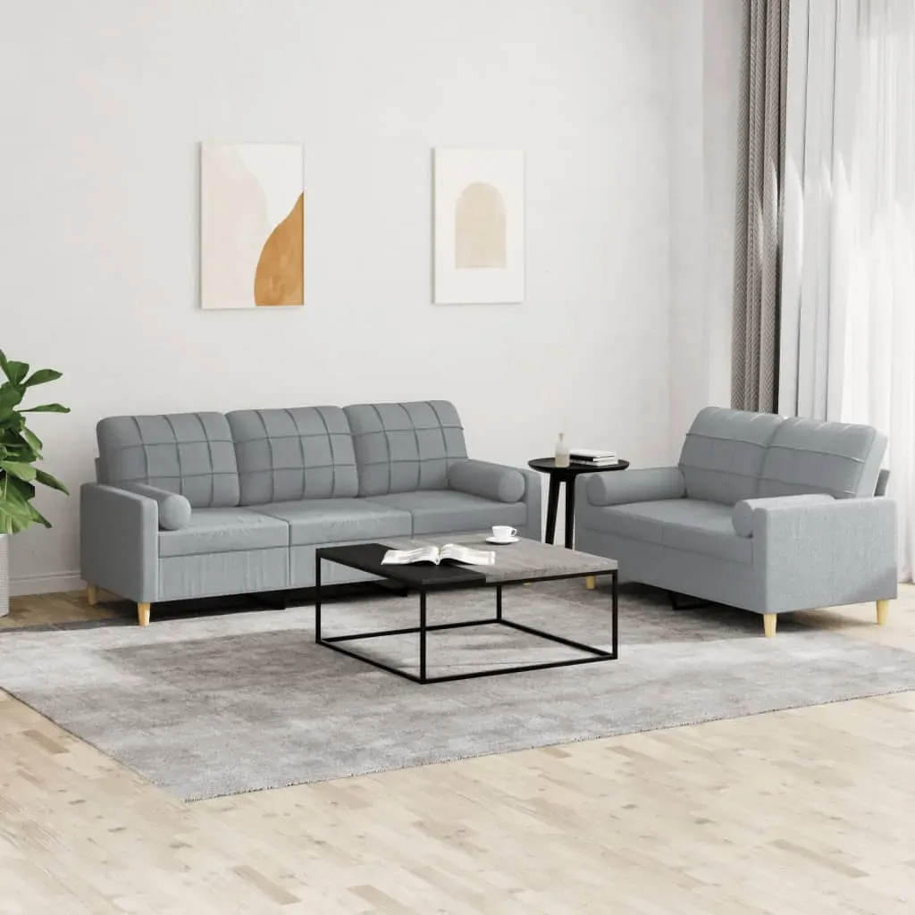 2 Piece Sofa Set with Pillows Light Grey Fabric 2 Piece Sofa Set with Pillows Light Grey Fabric