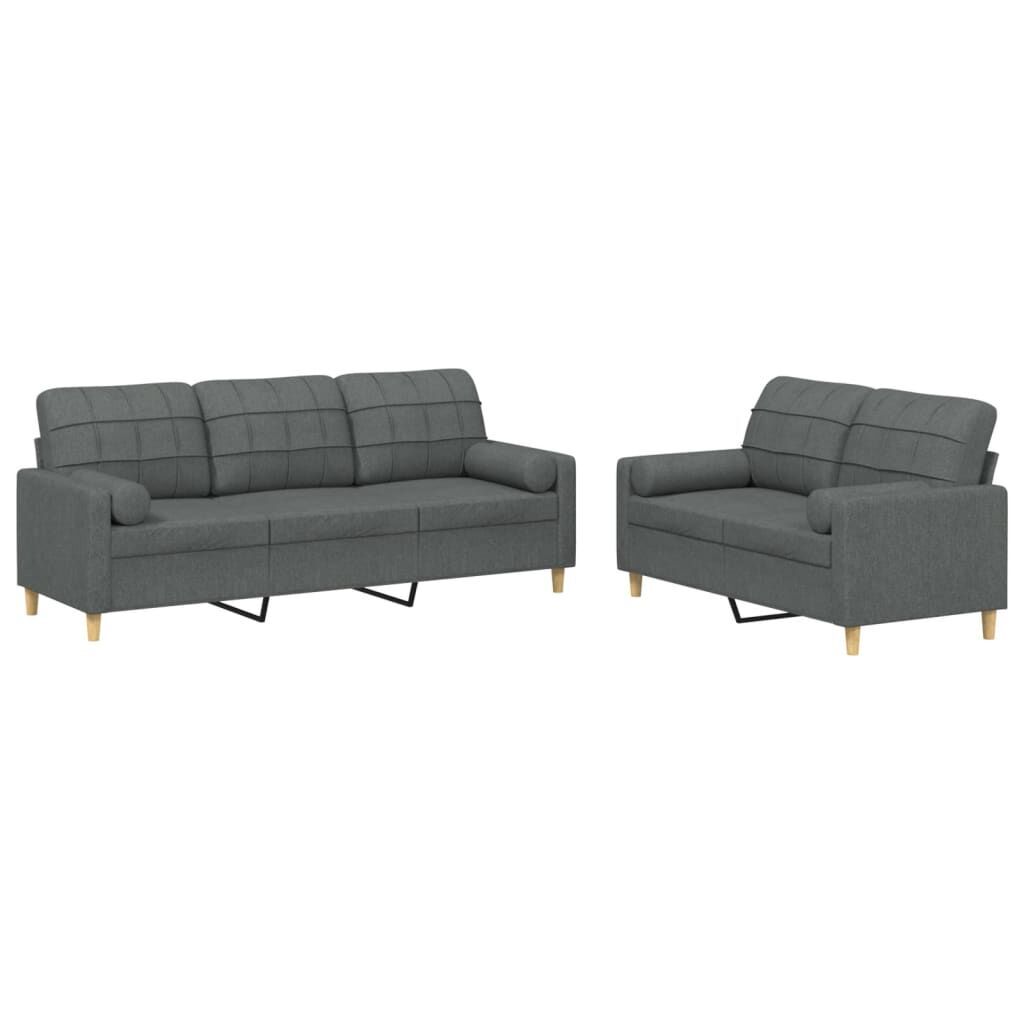 2 Piece Sofa Set with Pillows Dark Grey Fabric 2 Piece Sofa Set with Pillows Dark Grey Fabric