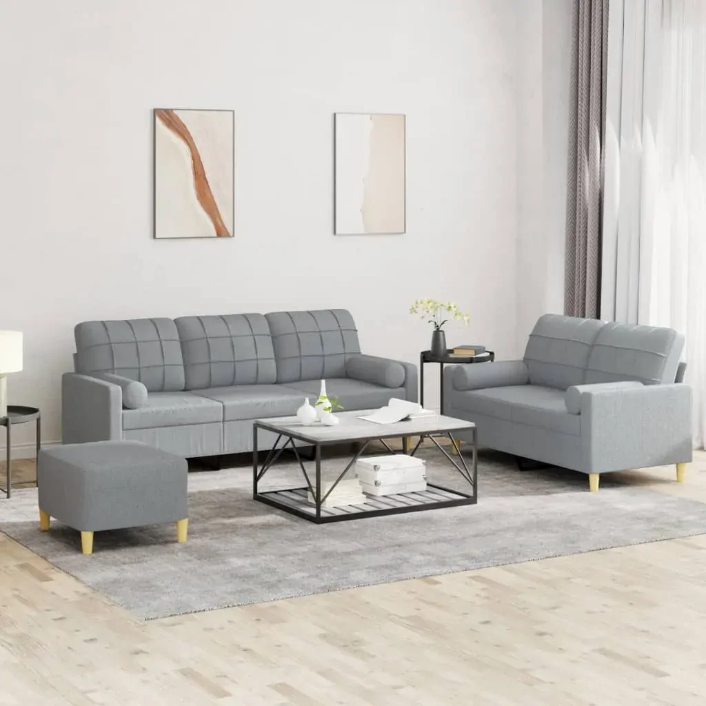 3 Piece Sofa Set with Pillows Light Grey Fabric 3 Piece Sofa Set with Pillows Light Grey Fabric