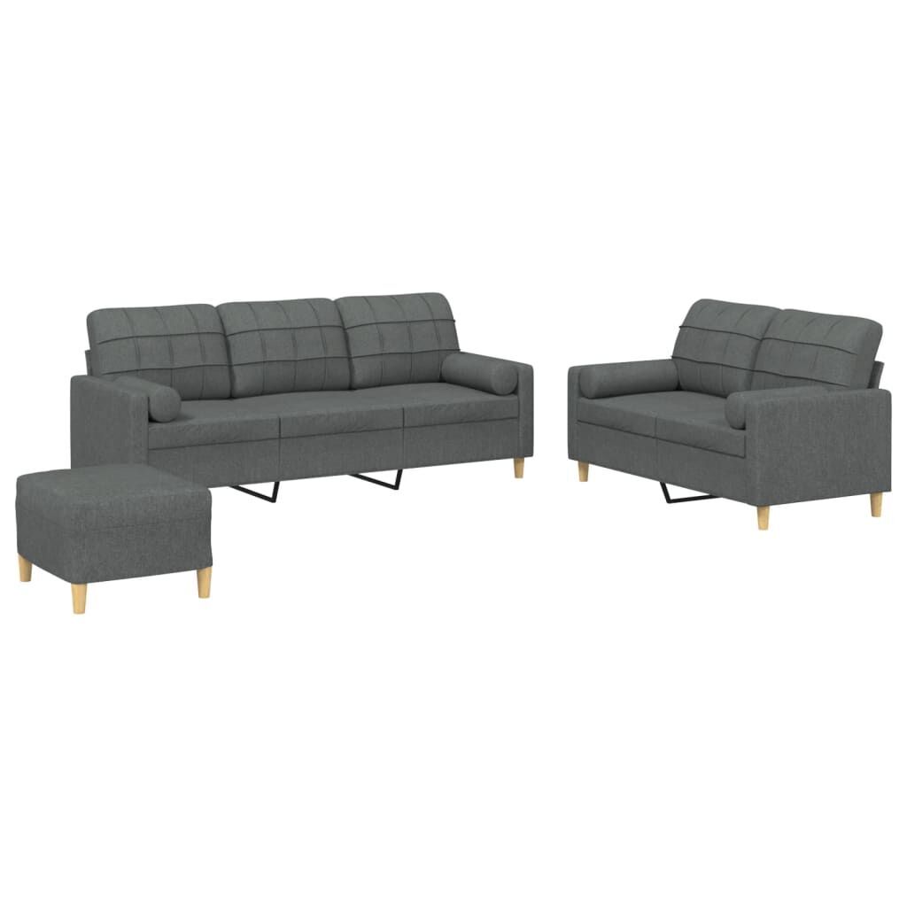 3 Piece Sofa Set with Pillows Dark Grey Fabric 3 Piece Sofa Set with Pillows Dark Grey Fabric