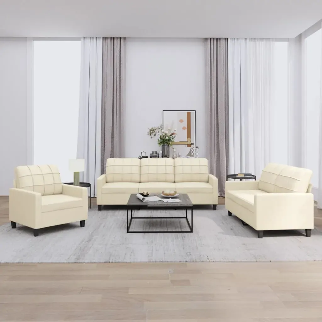 3 Piece Sofa Set with Cushions Cream Faux Leather 3 Piece Sofa Set with Cushions Cream Faux Leather