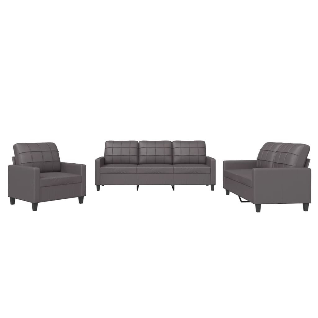3 Piece Sofa Set with Cushions Grey Faux Leather 3 Piece Sofa Set with Cushions Grey Faux Leather