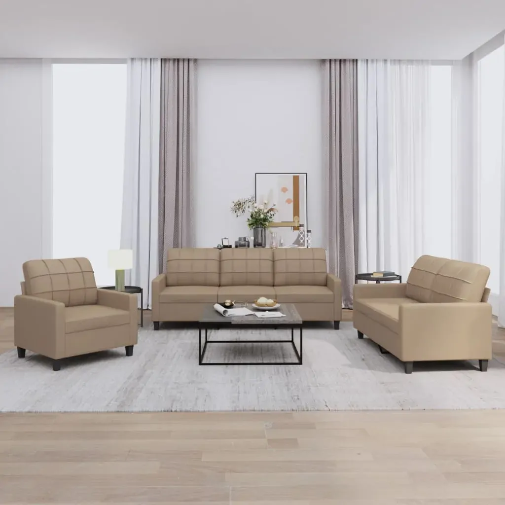 3 Piece Sofa Set with Cushions Cappuccino Faux Leather 3 Piece Sofa Set with Cushions Cappuccino Faux Leather