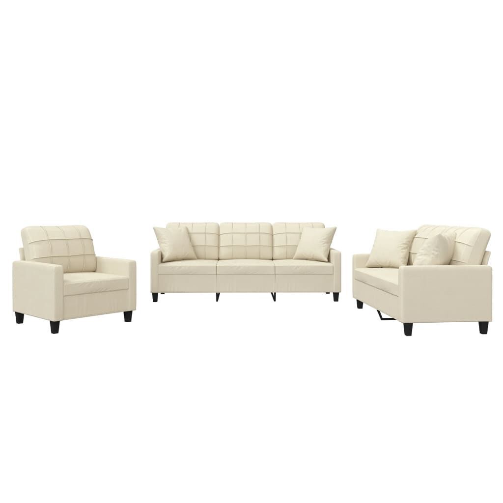 3 Piece Sofa Set with Pillows Cream Faux Leather 3 Piece Sofa Set with Pillows Cream Faux Leather