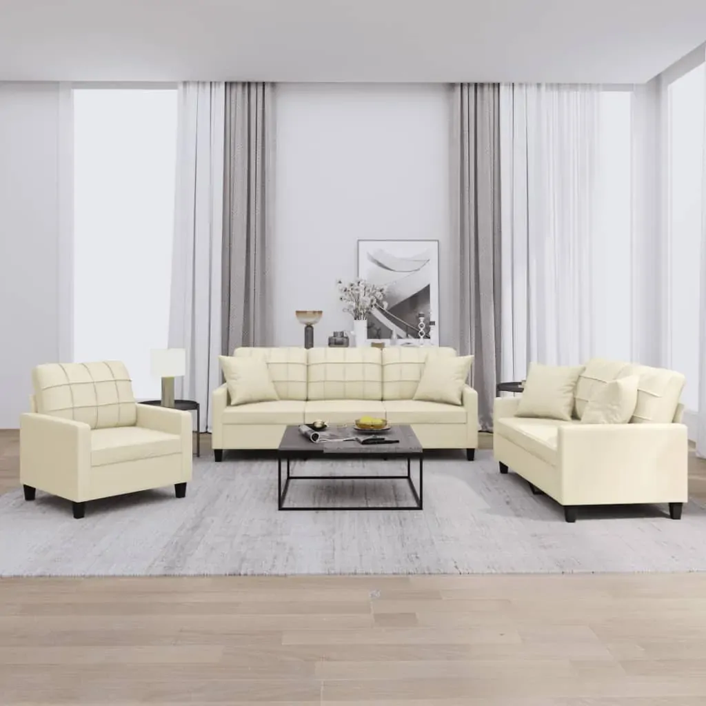 3 Piece Sofa Set with Pillows Cream Faux Leather 3 Piece Sofa Set with Pillows Cream Faux Leather