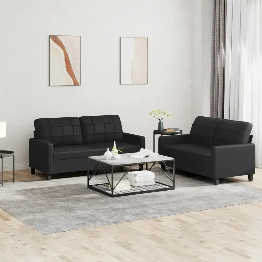 2 Piece Sofa Set with Cushions Black Faux Leather 2 Piece Sofa Set with Cushions Black Faux Leather