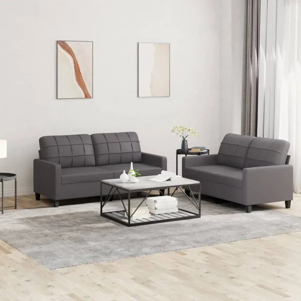 2 Piece Sofa Set with Cushions Grey Faux Leather 2 Piece Sofa Set with Cushions Grey Faux Leather