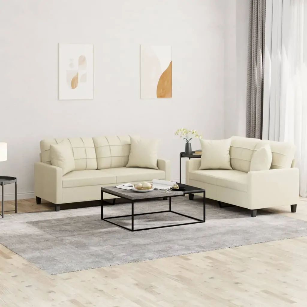 2 Piece Sofa Set with Pillows Cream Faux Leather 2 Piece Sofa Set with Pillows Cream Faux Leather