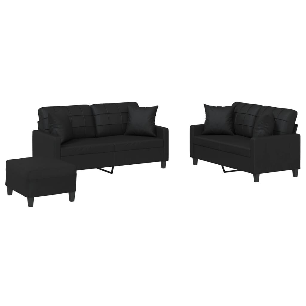 3 Piece Sofa Set with Pillows Black Faux Leather 3 Piece Sofa Set with Pillows Black Faux Leather