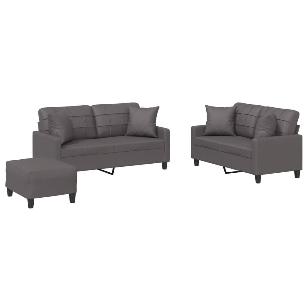 3 Piece Sofa Set with Pillows Grey Faux Leather 3 Piece Sofa Set with Pillows Grey Faux Leather