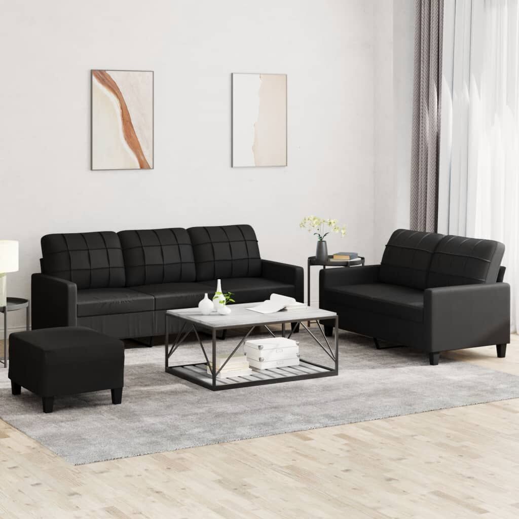 3 Piece Sofa Set with Cushions Black Faux Leather 3 Piece Sofa Set with Cushions Black Faux Leather