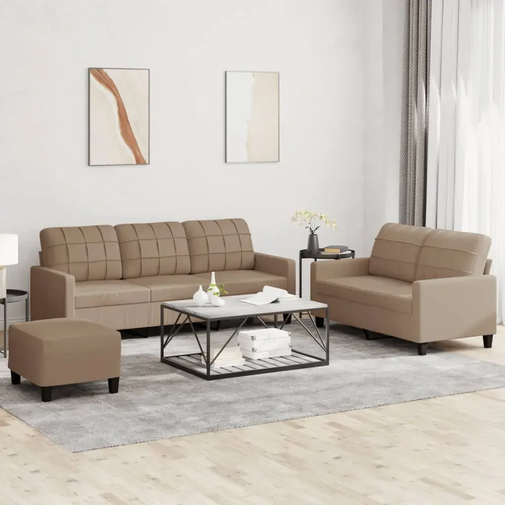 3 Piece Sofa Set with Cushions Cappuccino Faux Leather 3 Piece Sofa Set with Cushions Cappuccino Faux Leather