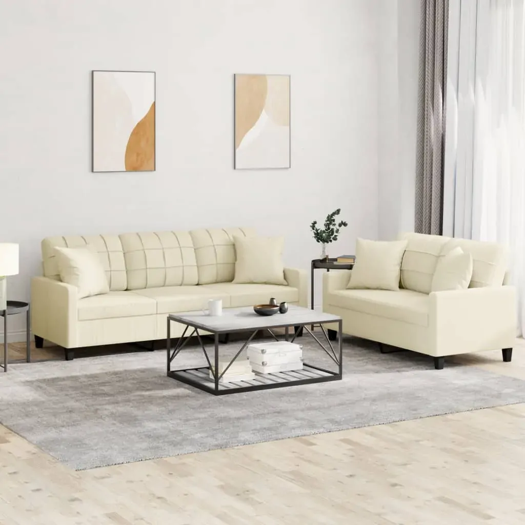 2 Piece Sofa Set with Pillows Cream Faux Leather 2 Piece Sofa Set with Pillows Cream Faux Leather