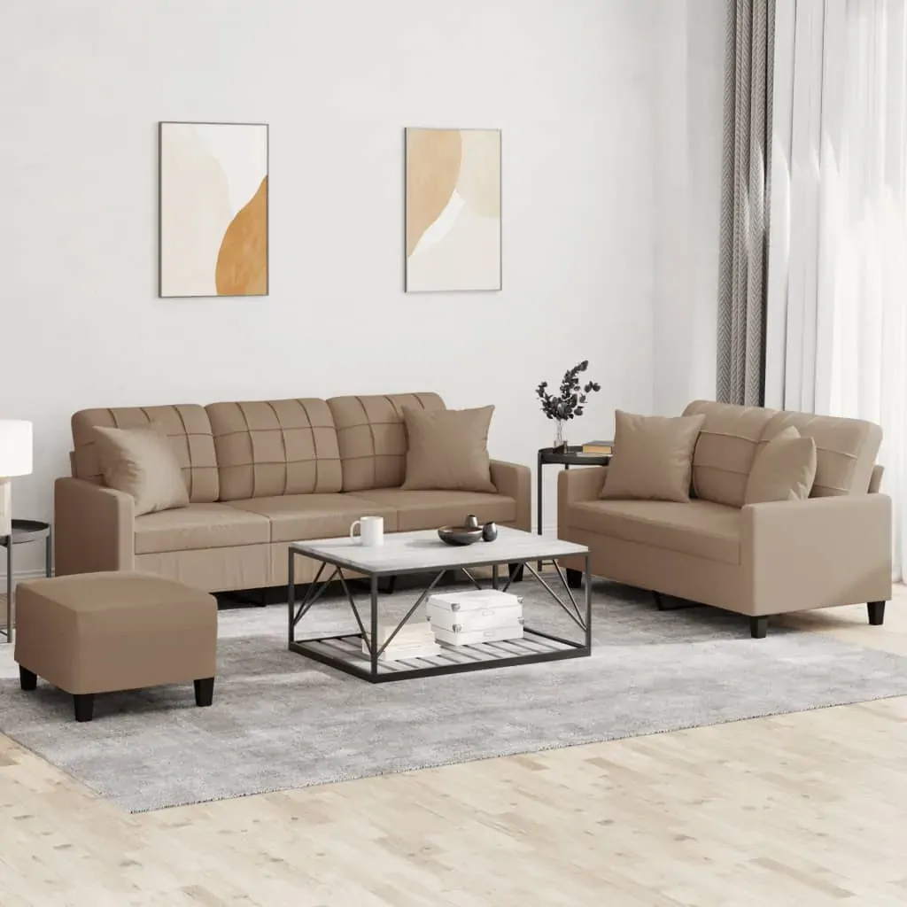 3 Piece Sofa Set with Pillows Cappuccino Faux Leather 3 Piece Sofa Set with Pillows Cappuccino Faux Leather