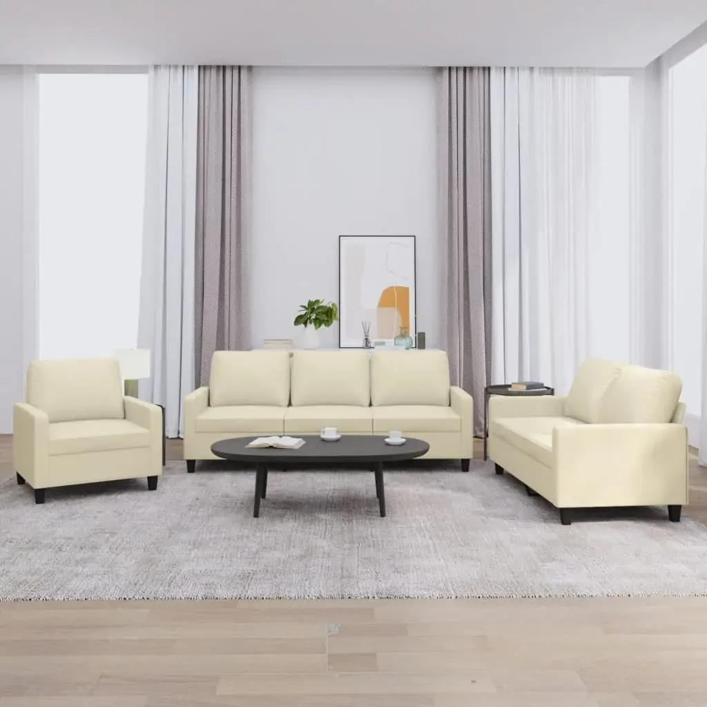 3 Piece Sofa Set with Cushions Cream Faux Leather 3 Piece Sofa Set with Cushions Cream Faux Leather