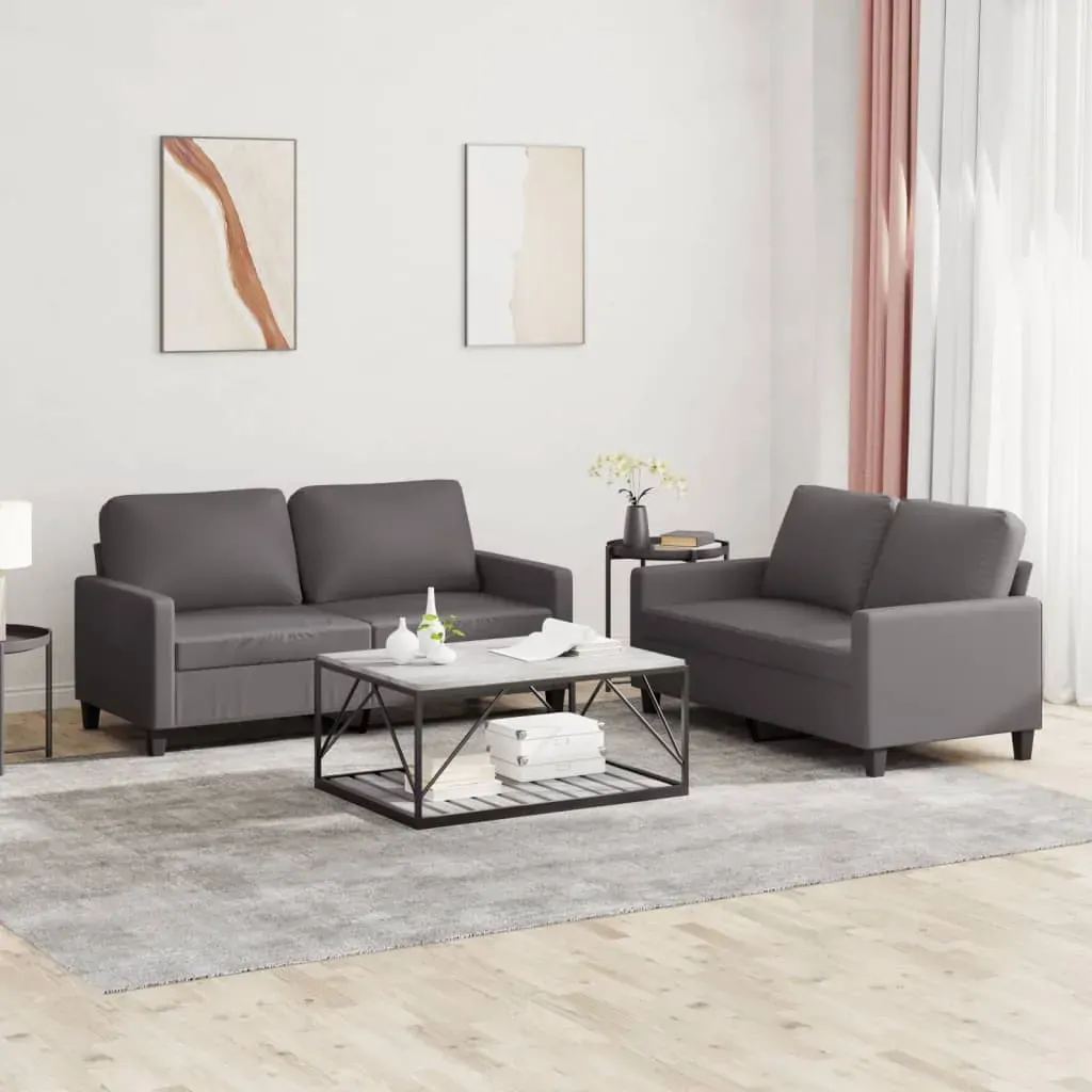 2 Piece Sofa Set with Cushions Grey Faux Leather 2 Piece Sofa Set with Cushions Grey Faux Leather