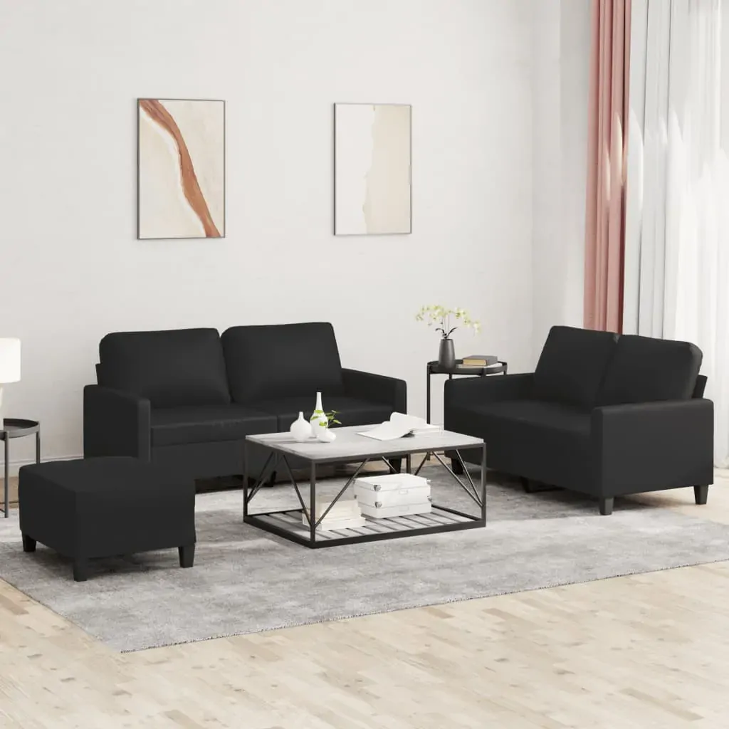 3 Piece Sofa Set with Cushions Black Faux Leather 3 Piece Sofa Set with Cushions Black Faux Leather