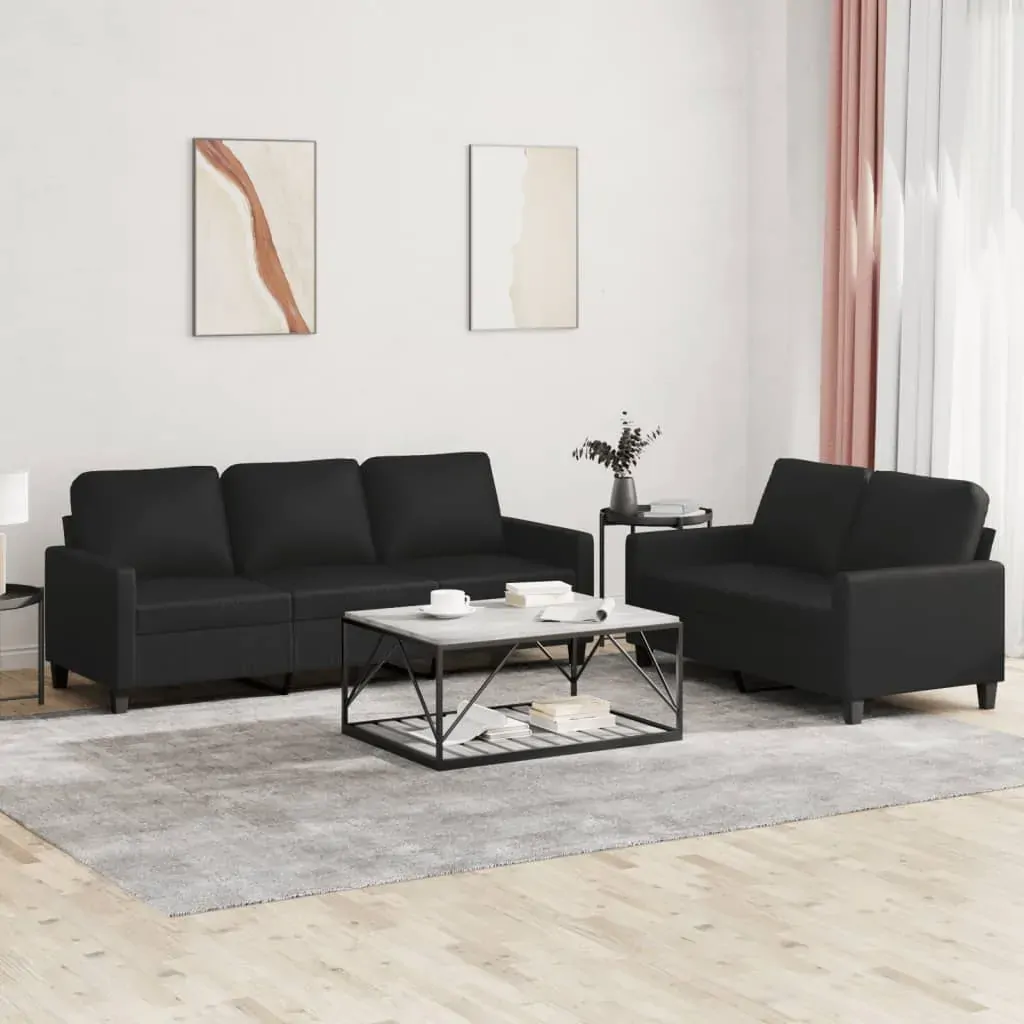 2 Piece Sofa Set with Cushions Black Faux Leather 2 Piece Sofa Set with Cushions Black Faux Leather
