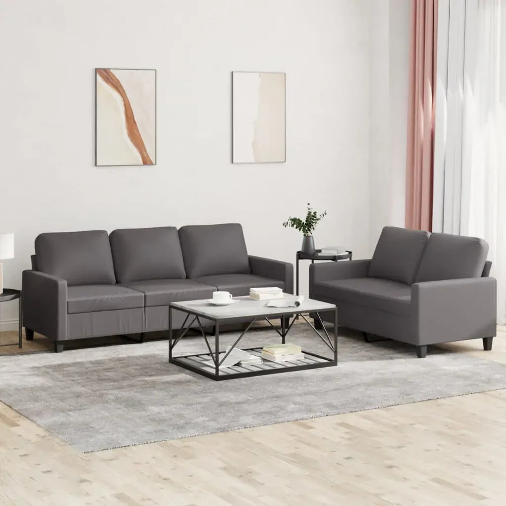2 Piece Sofa Set with Cushions Grey Faux Leather 2 Piece Sofa Set with Cushions Grey Faux Leather