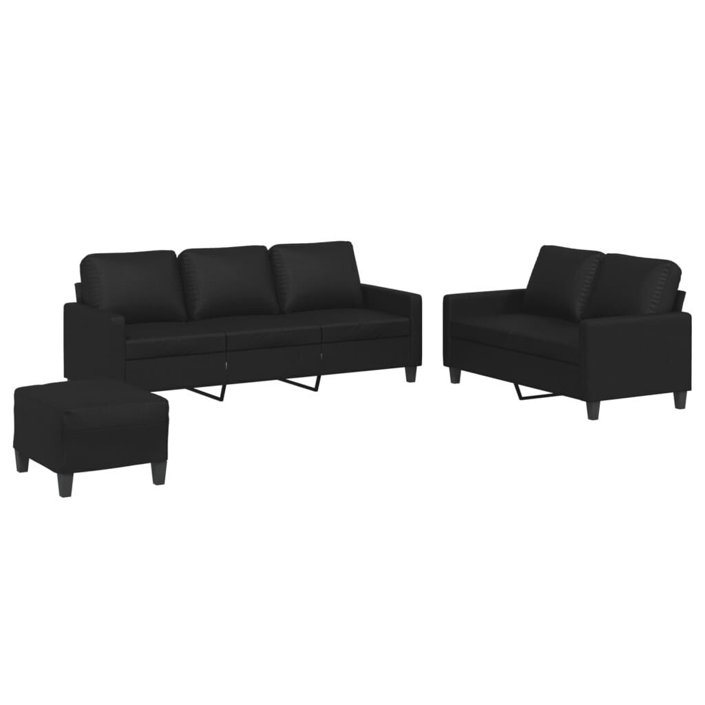 3 Piece Sofa Set with Cushions Black Faux Leather 3 Piece Sofa Set with Cushions Black Faux Leather