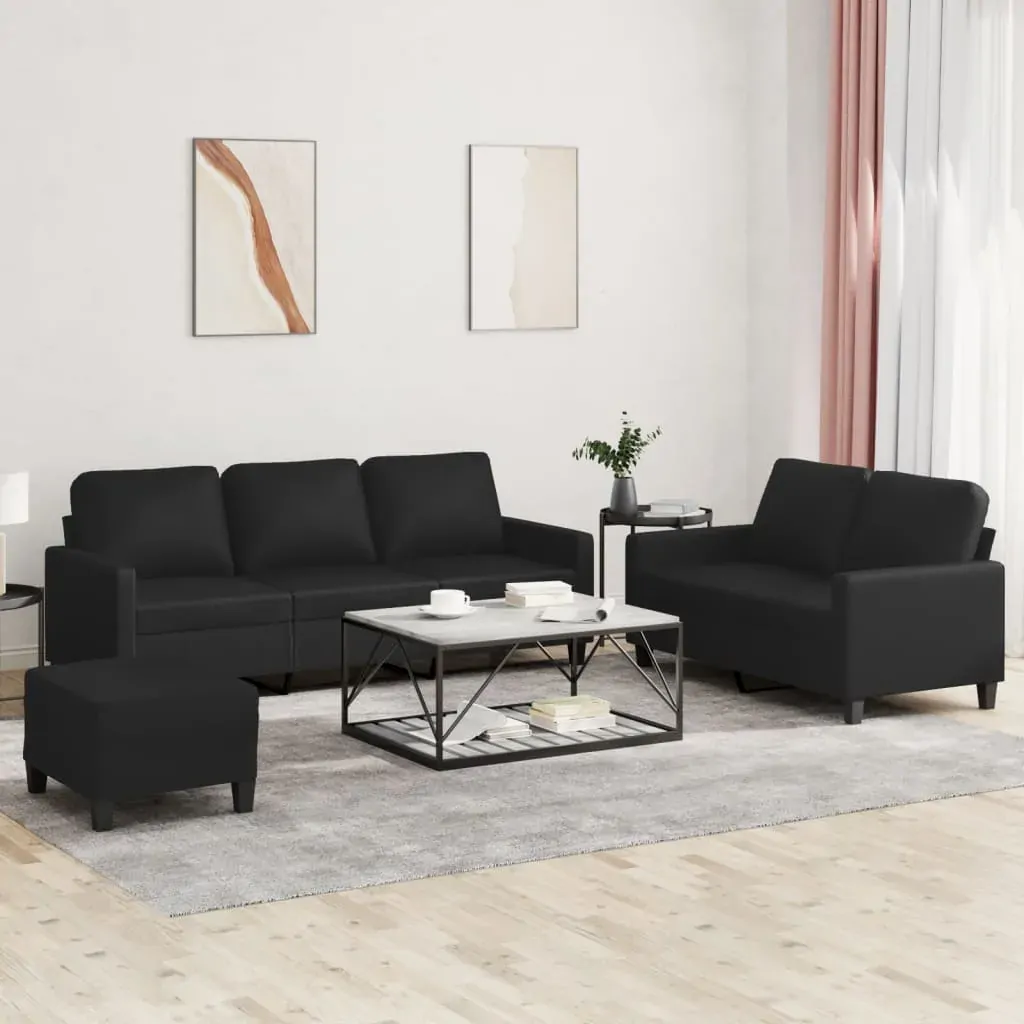 3 Piece Sofa Set with Cushions Black Faux Leather 3 Piece Sofa Set with Cushions Black Faux Leather