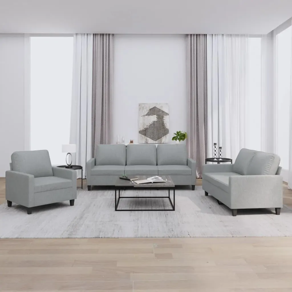 3 Piece Sofa Set with Cushions Light Grey Fabric 3 Piece Sofa Set with Cushions Light Grey Fabric