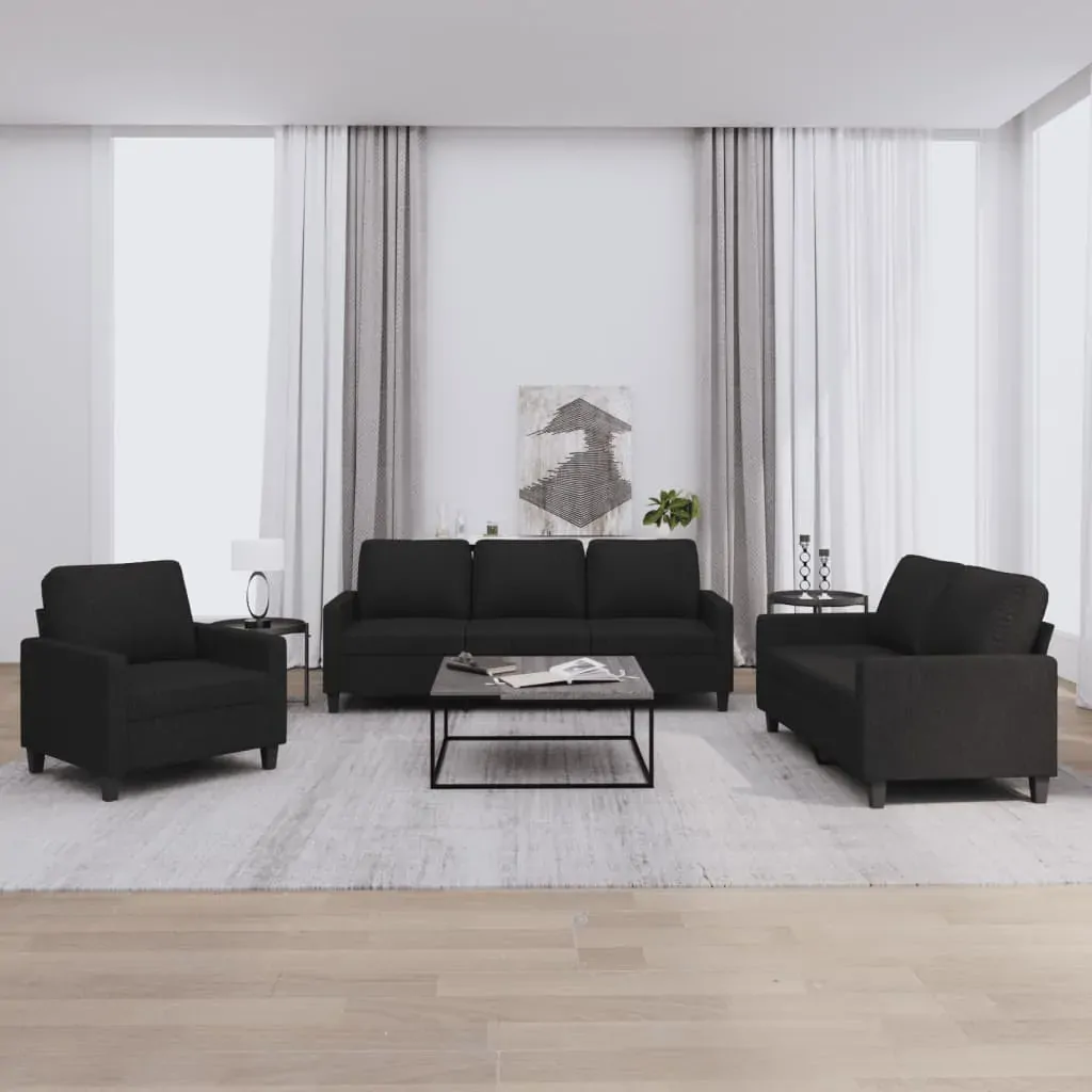 3 Piece Sofa Set with Cushions Black Fabric 3 Piece Sofa Set with Cushions Black Fabric