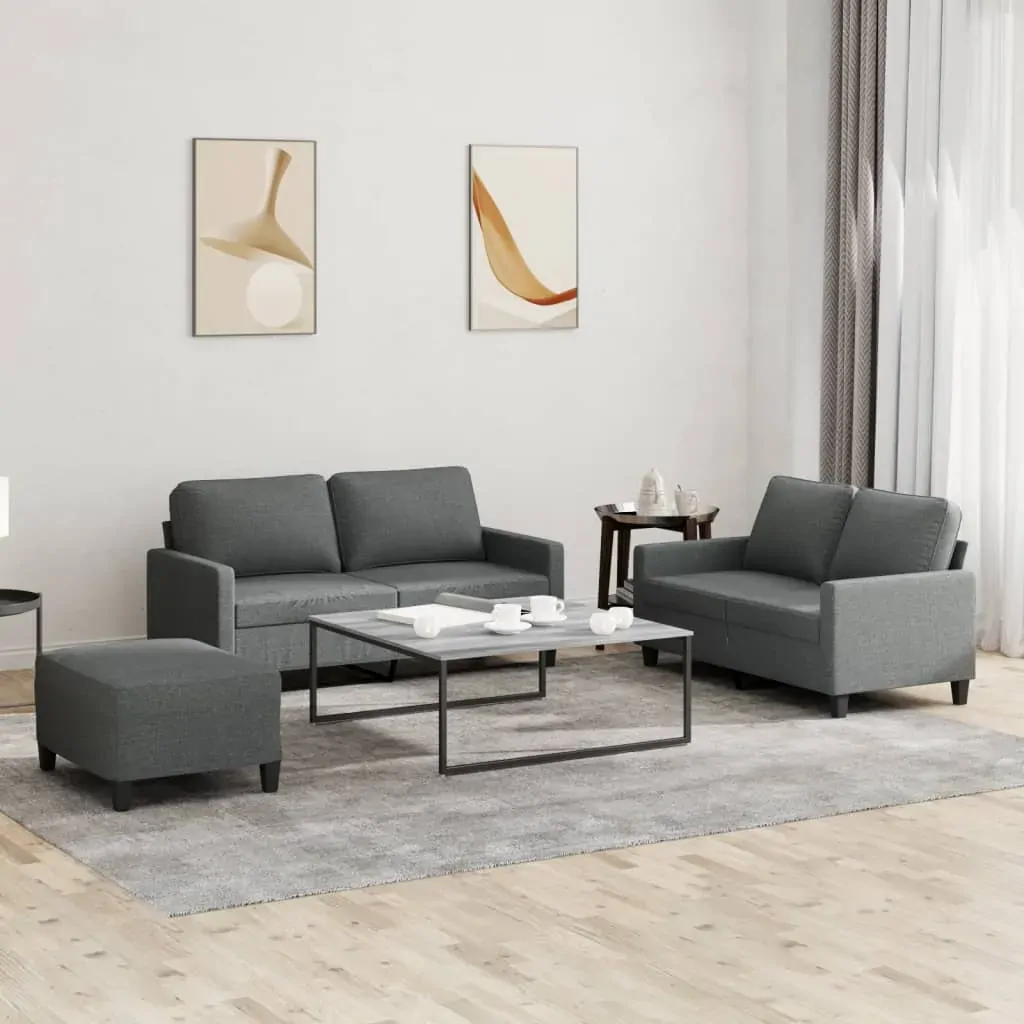 3 Piece Sofa Set with Cushions Dark Grey Fabric 3 Piece Sofa Set with Cushions Dark Grey Fabric