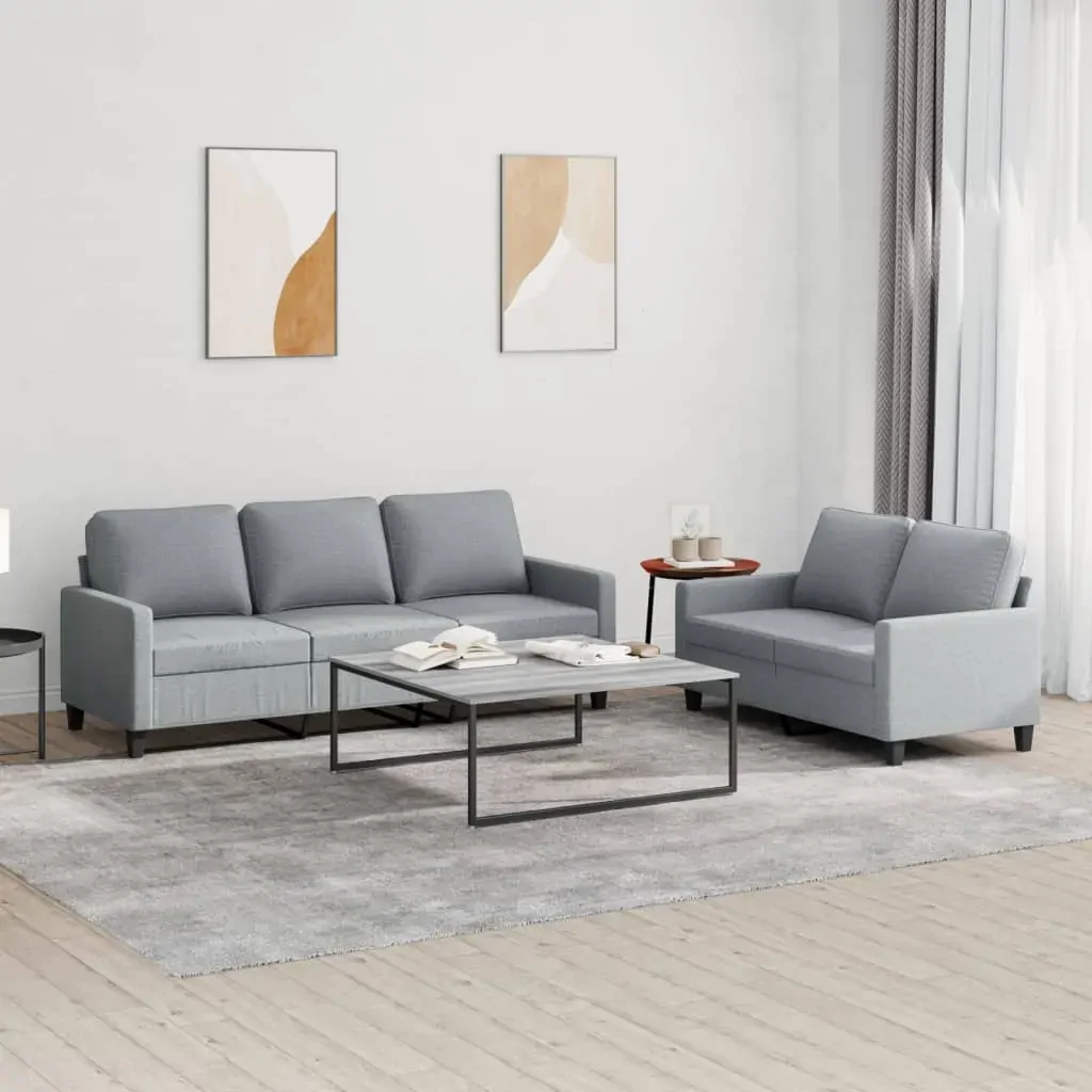 2 Piece Sofa Set with Cushions Light Grey Fabric 2 Piece Sofa Set with Cushions Light Grey Fabric