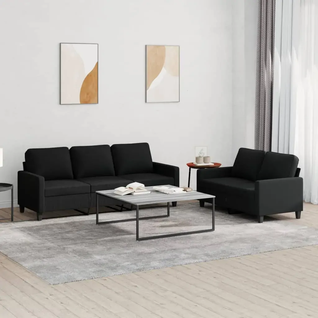 2 Piece Sofa Set with Cushions Black Fabric 2 Piece Sofa Set with Cushions Black Fabric