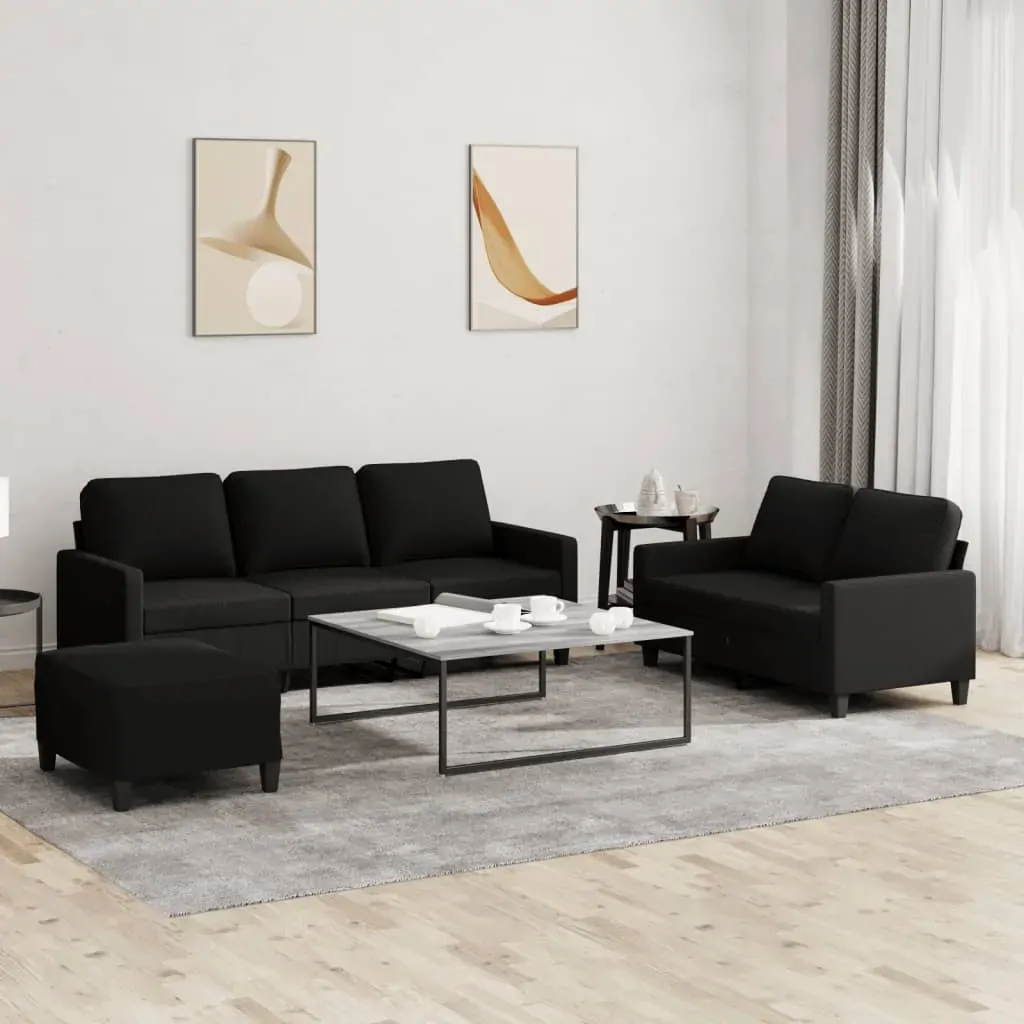 3 Piece Sofa Set with Cushions Black Fabric 3 Piece Sofa Set with Cushions Black Fabric