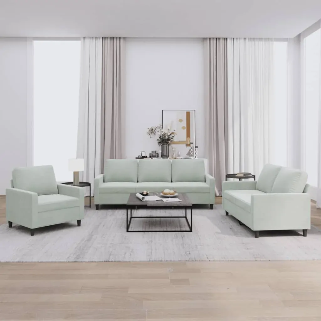 3 Piece Sofa Set with Cushions Light Grey Velvet 3 Piece Sofa Set with Cushions Light Grey Velvet