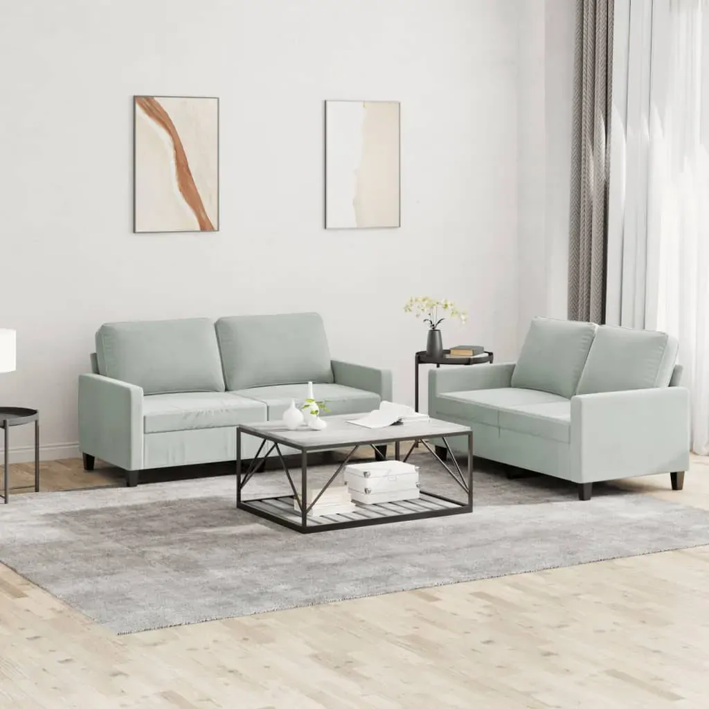 2 Piece Sofa Set with Cushions Light Grey Velvet 2 Piece Sofa Set with Cushions Light Grey Velvet