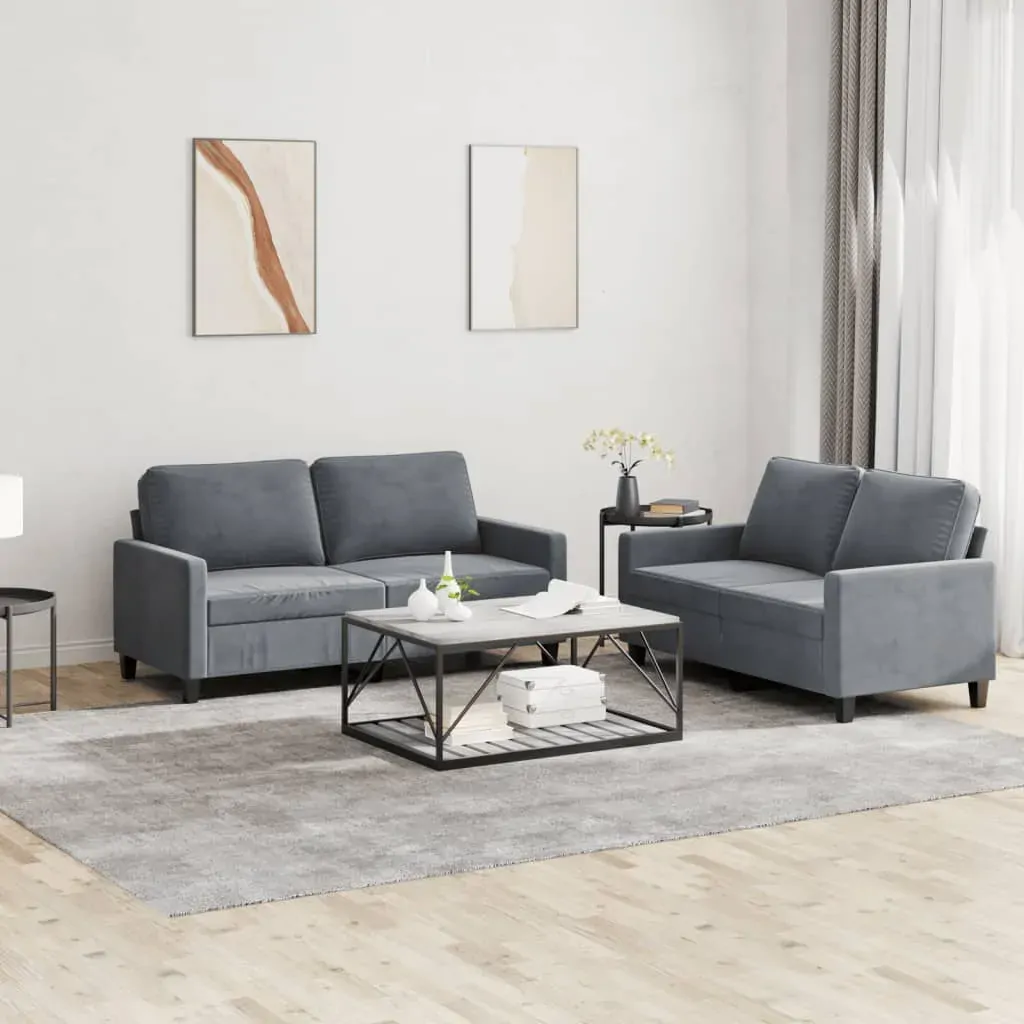 2 Piece Sofa Set with Cushions Dark Grey Velvet 2 Piece Sofa Set with Cushions Dark Grey Velvet