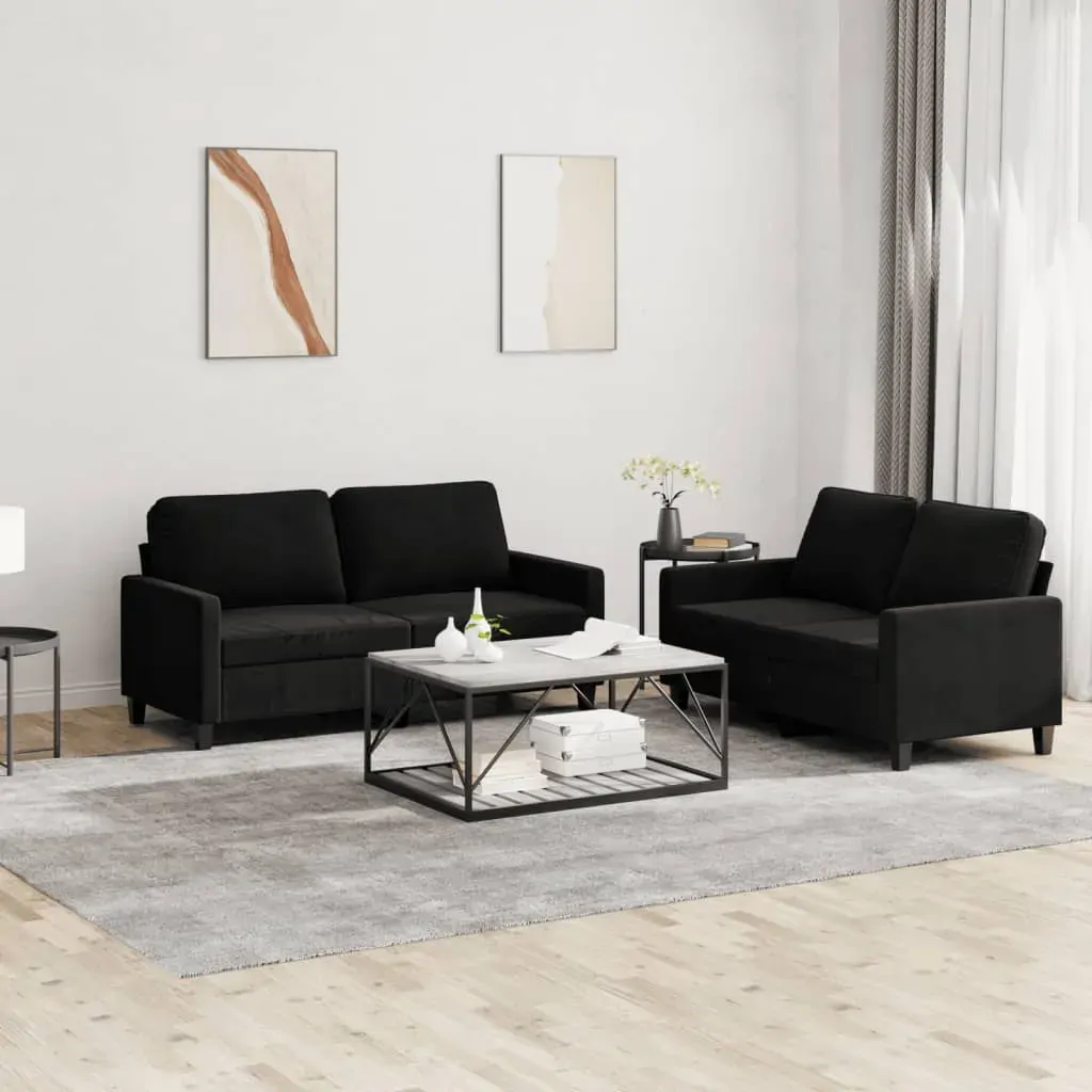2 Piece Sofa Set with Cushions Black Velvet 2 Piece Sofa Set with Cushions Black Velvet