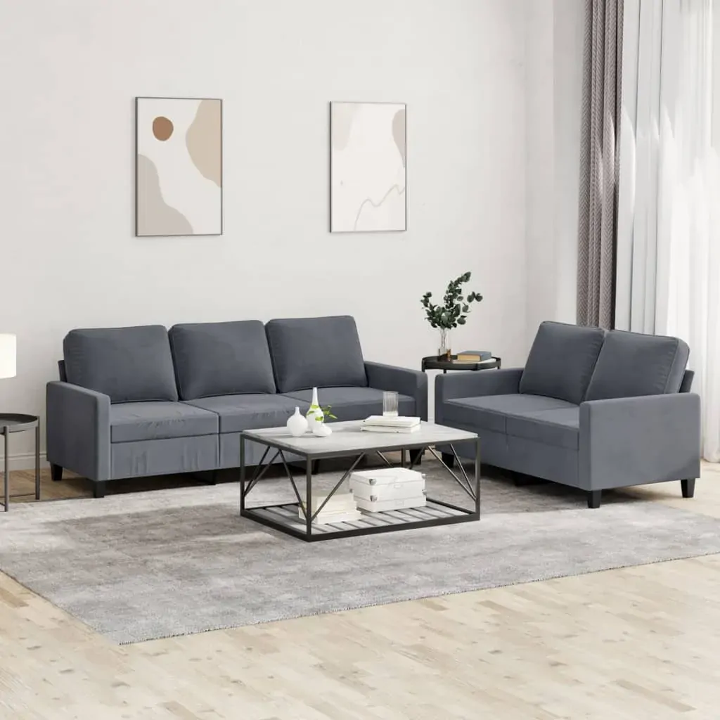 2 Piece Sofa Set with Cushions Dark Grey Velvet 2 Piece Sofa Set with Cushions Dark Grey Velvet