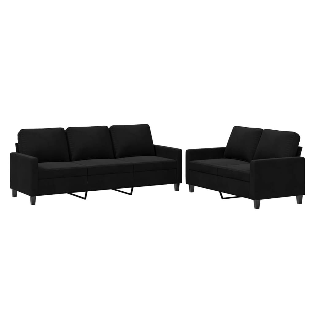 2 Piece Sofa Set with Cushions Black Velvet 2 Piece Sofa Set with Cushions Black Velvet