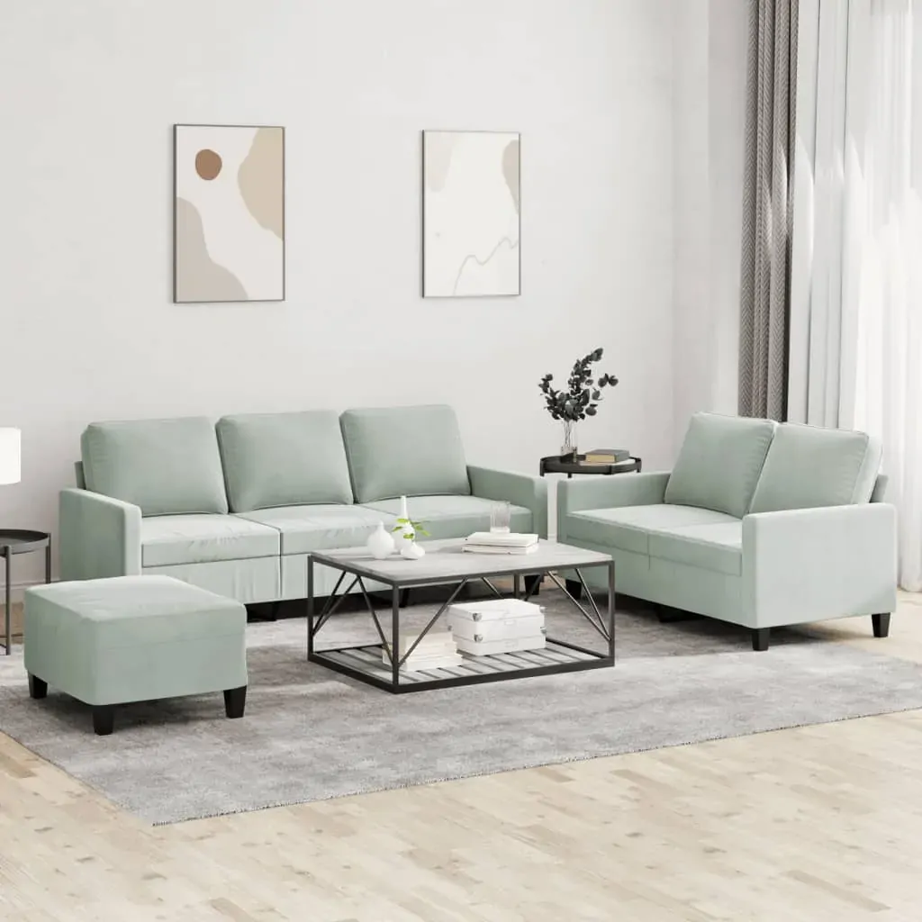 3 Piece Sofa Set with Cushions Light Grey Velvet 3 Piece Sofa Set with Cushions Light Grey Velvet