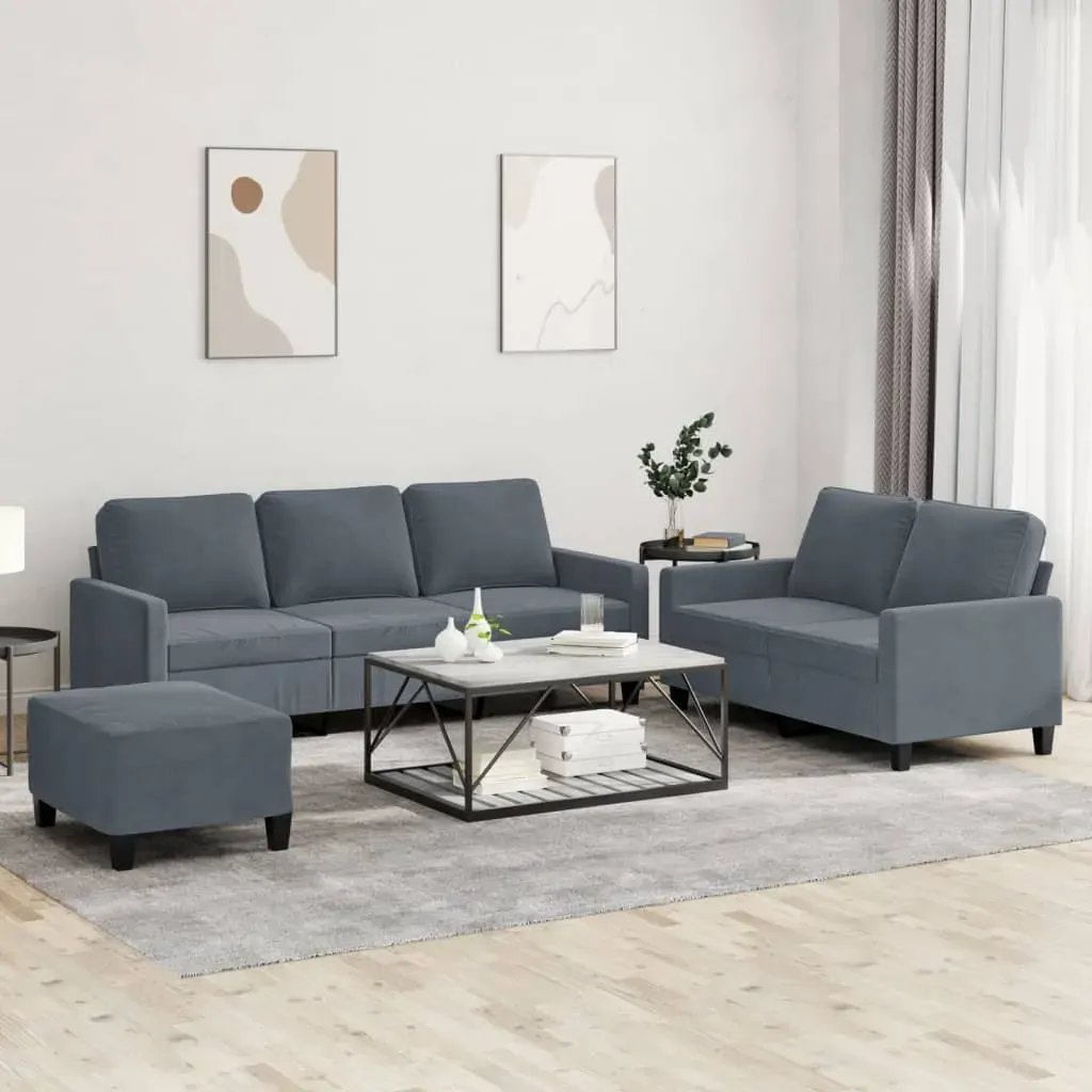 3 Piece Sofa Set with Cushions Dark Grey Velvet 3 Piece Sofa Set with Cushions Dark Grey Velvet