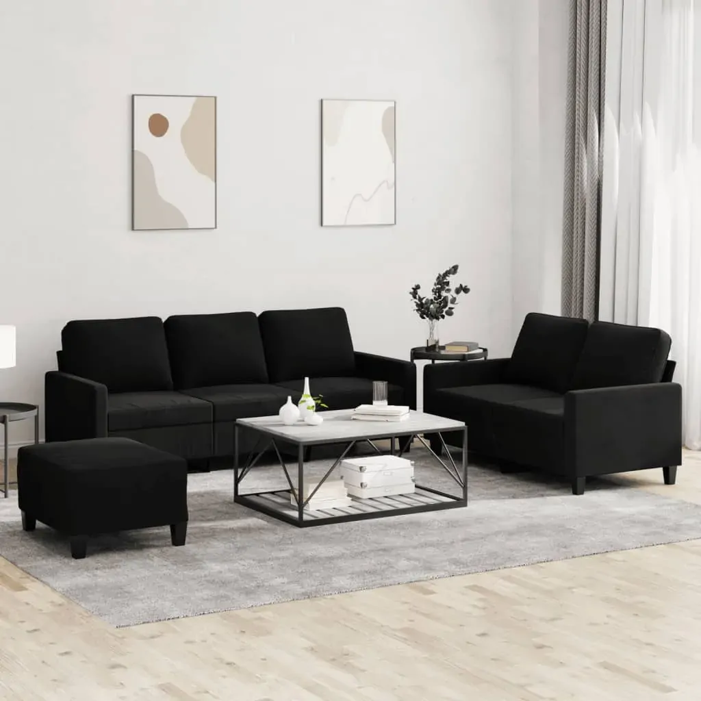 3 Piece Sofa Set with Cushions Black Velvet 3 Piece Sofa Set with Cushions Black Velvet