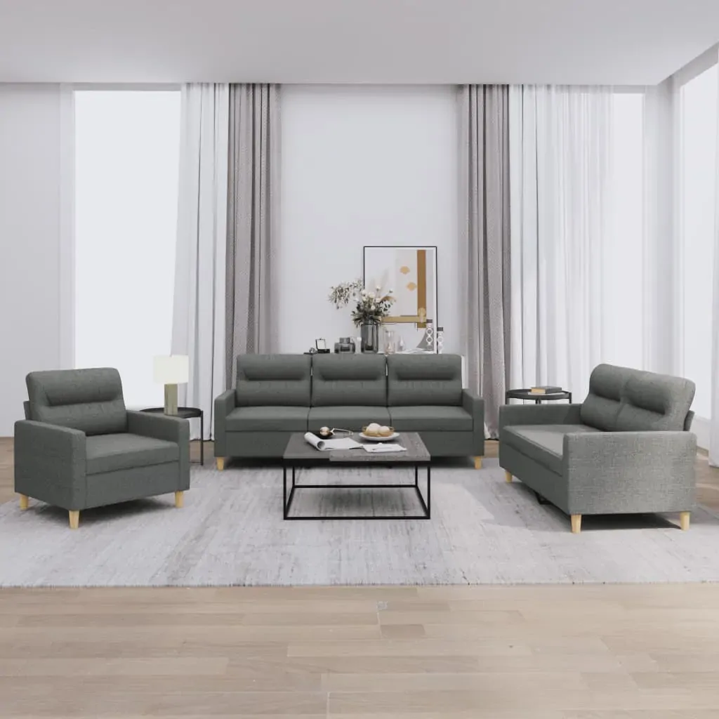 3 Piece Sofa Set with Cushions Dark Grey Fabric 3 Piece Sofa Set with Cushions Dark Grey Fabric