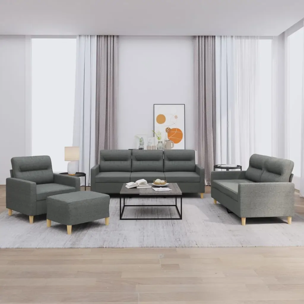 4 Piece Sofa Set with Cushions Dark Grey Fabric 4 Piece Sofa Set with Cushions Dark Grey Fabric