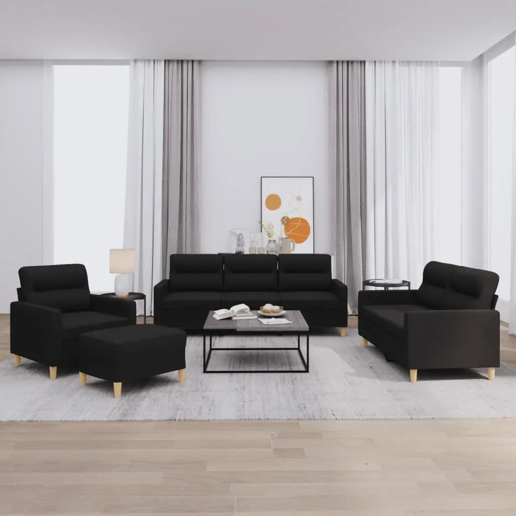4 Piece Sofa Set with Cushions Black Fabric 4 Piece Sofa Set with Cushions Black Fabric