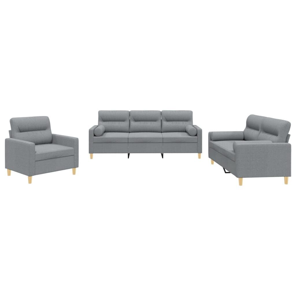 3 Piece Sofa Set with Pillows Light Grey Fabric 3 Piece Sofa Set with Pillows Light Grey Fabric