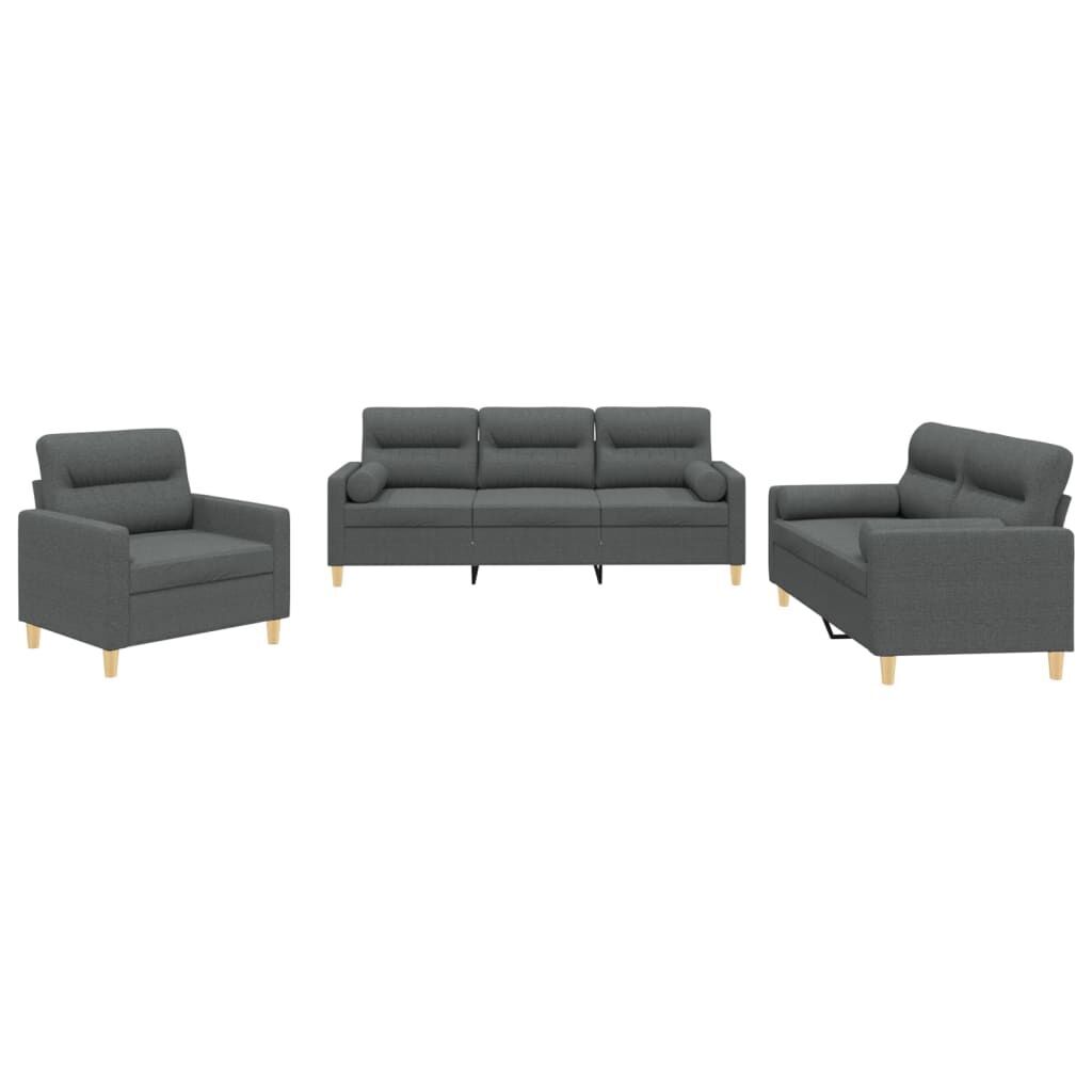 3 Piece Sofa Set with Pillows Dark Grey Fabric 3 Piece Sofa Set with Pillows Dark Grey Fabric